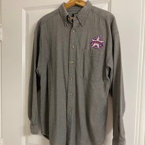 LEE Sport * l/s TEXAS RANGERS Applique BLACK & WHITE micro-check DENIM SHIRT * L
